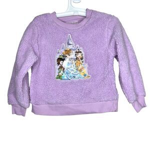 Disney Princess Toddler Sherpa Pullover Sweatshirt Lilac Fuzzy Crewneck 3T